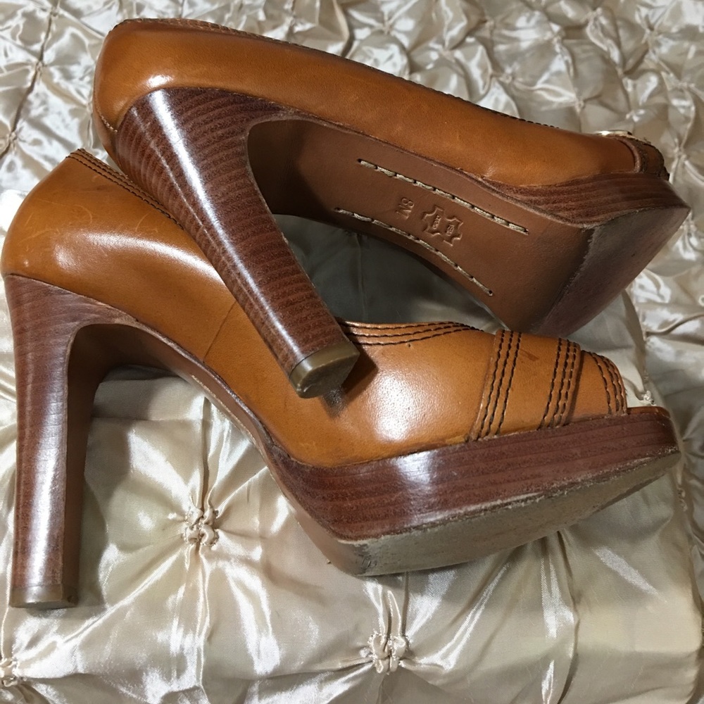 Michael Kors Brown Leather Open Toe Heels